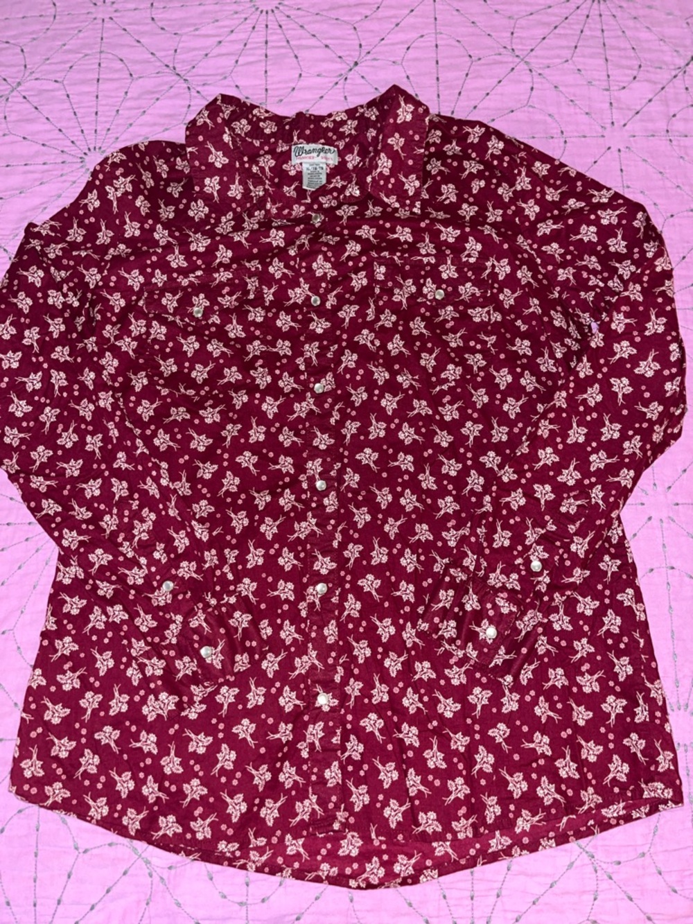 Wrangler Maroon Floral Pearl Snap Button-Down Shirt